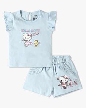 inf frendz Girls Hello Kitty Print T-Shirt & Shorts Set-picture-44