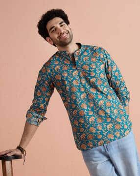 kisah Men Floral Print Regula Fit Short Kurta-picture-27