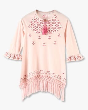 point cove Girls Embroidered Relaxed Fit Top with Tassels-picture-46