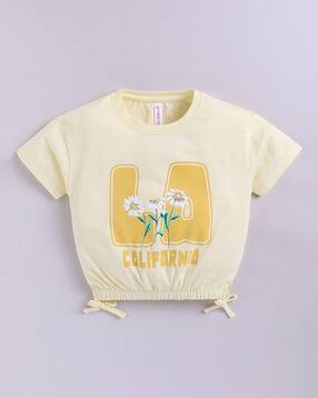 giniekids Girls Graphic Print Top with Tie-Up Hem-picture-0