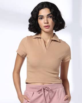 rio basic Women Ribbed Regular Fit Polo T-Shirt-picture-33