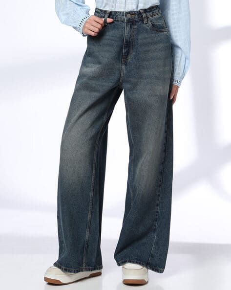 DNMX Women Lightly Washed Wide-Leg Jeans