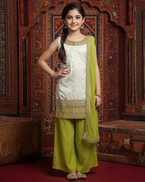 aarika girls ethnic Girls Embroidered 3-Piece Kurta Suit Set-picture-22