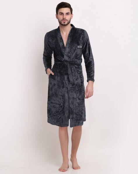 KLOTTHE Men Woolen Bath Robe With Belt