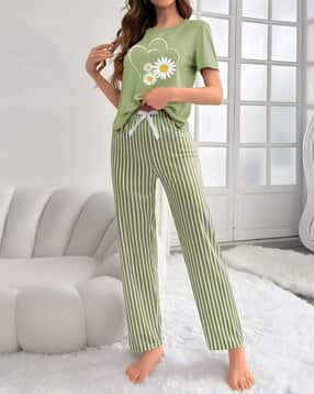 fyre rose Women Striped T-Shirt & Pyjama Nightwear Set-picture-42