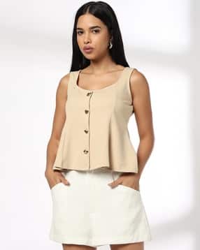 Buy DeMoza Sleeveless Peplum Top Online | Ajio.com