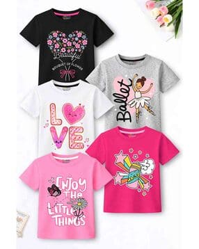 trampoline Girls Pack of 5 Graphic Print Regular Fit Round-Neck T-Shirts-picture-35