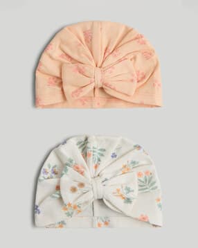 mothercare Girls Pack of 2 Floral Dawn Print Cotton Caps-picture-15