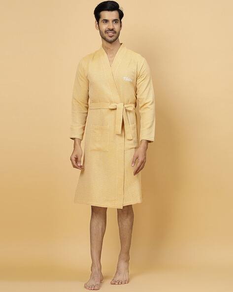 KLOTTHE  Checked Pure Cotton Bath Robe With Belt