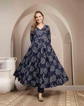 gulmohar jaipur Cotton Printed Flared Kurta Suit Set-picture-18