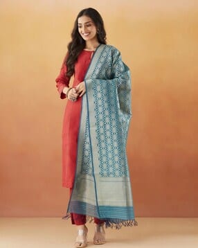 fabindia Women Floral Woven Dupatta with Tassels-picture-36