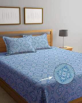 klotthe 350 TC Floral Print Double Bed Cover with Pillow Covers-picture-29