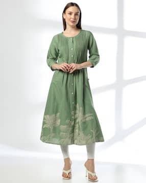 avaasa mix n' match Women Printed Pintucks Flared Kurta-picture-11