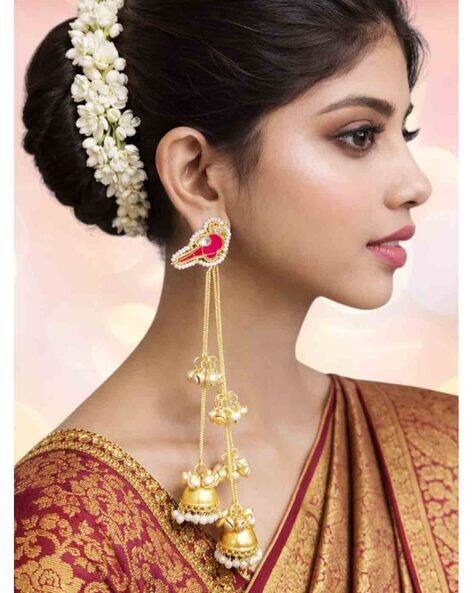 Fabula Bird Khidiya Theme Ghungroo Kashmiri Long Drop Earrings