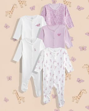 mothercare Girls Pack of 5 Printed Cotton Sleepsuits-picture-18
