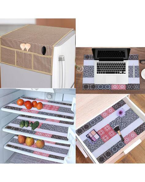 CROSMO Set of 3 Floral Print Mats with Fridge Cover