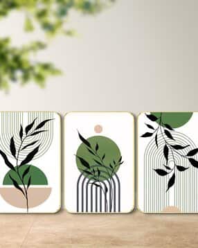 Abstract Botanical Wall Art Set of 3 Golden Frame MDF Modern Home Decor-image-49