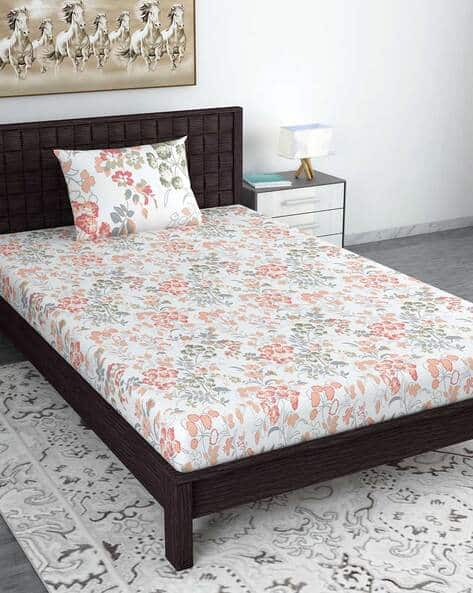 Divine Casa 144TC Floral Print Single Bedsheet with Pillow Cover