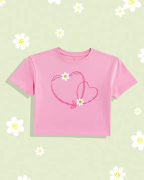 Girls Heart Print Oversized Round-Neck T-Shirt-image-42