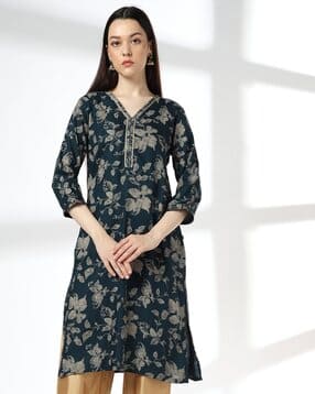 avaasa mix n' match Women Floral Print Straight Kurta-picture-33