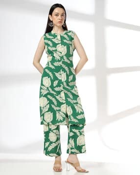 avaasa mix n' match Women Floral Print Straight Kurta & Palazzos Set-picture-39