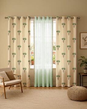 urban space Set of 3 Floral Print Window Curtains-picture-52