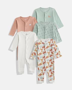 mothercare Unisex Pack of 5 Printed Cotton Sleepsuits-picture-15