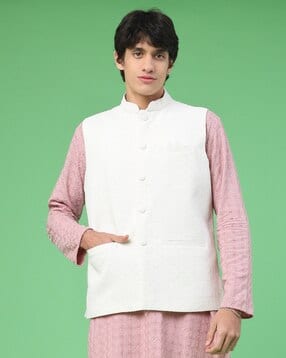 Men Regular Fit Nehru Jacket with Welt Pockets-image-42