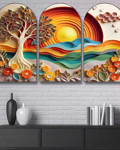 SAF Colorful Sunset Tree & Floral Landscape Decor