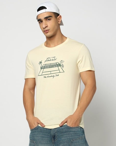 YOUSTA Men Statement Typographic Print Regular Fit Crew-Neck T-Shirt deal from ajio YOUSTA Men Statement Typographic Print Regular Fit Crew-Neck T-Shirt deal from ajio