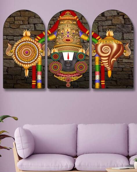 SAF Set of 3 Lord Venkateswara Wall Art Painting