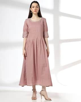 Women Swiss-Dot Cotton A-Line Dress-image-4
