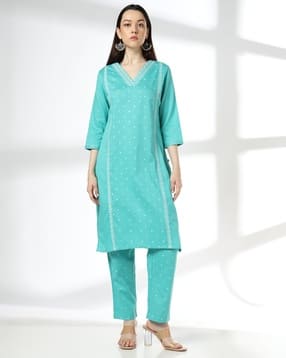 avaasa mix n' match Women Embroidered Straight Kurta & Pants Set-picture-36