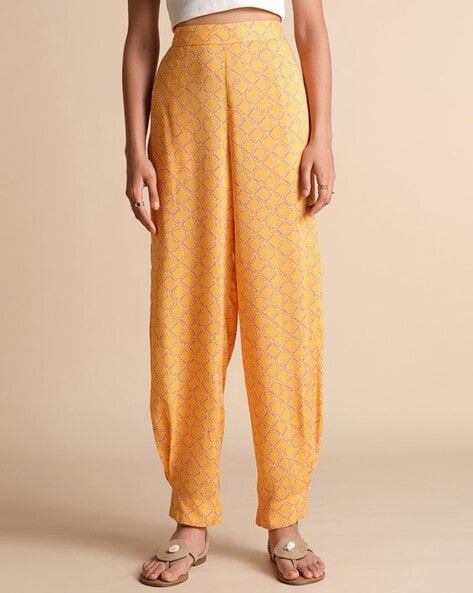 Global Desi Women Printed Relaxed Fit Pants with Elasticated Waist