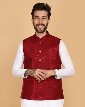 Men Regular Fit Nehru Jacket with Welt Pockets-image-35