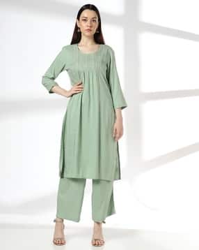 avaasa mix n' match Women Embroidered Straight Kurta with Pants-picture-28