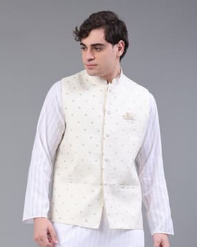 v-mart Men Embroidered Regular Fit Nehru Jacket with Welt Pockets-picture-48