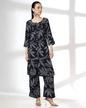avaasa mix n' match Women Floral Print Straight Kurta & Palazzos Set-picture-38