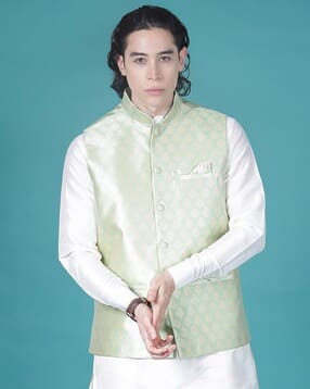 Men Regular Fit Nehru Jacket with Welt Pockets-image-36