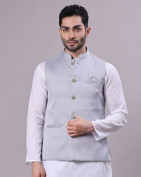 Men Regular Fit Nehru Jacket with Welt Pockets-image-41