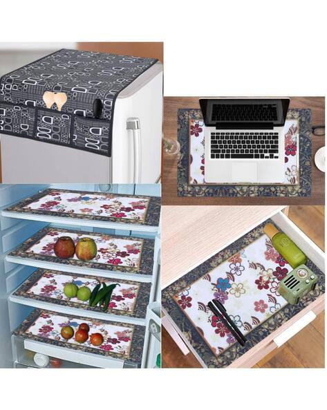 CROSMO Set of 4 Geometric Print Mats with Fridge Cover