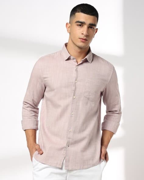 Men Slim Fit Cotton Shirt with Patch Pocket deal from ajio Men Slim Fit Cotton Shirt with Patch Pocket deal from ajio