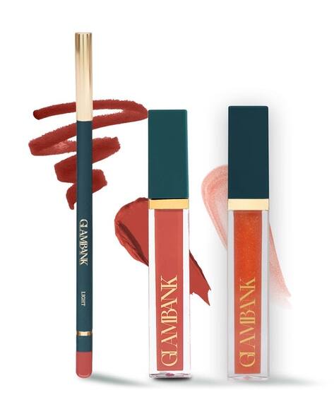 Glambank Women Set of 3 Lipstick Lip Pencil & Lip Oil