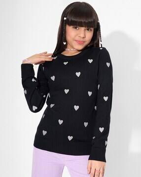 Girls Embellished Round-Neck Sweaters-image-2