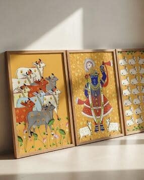 livin luxe Set of 3 Krishna Pichwai Premium Wooden Frame-picture-16