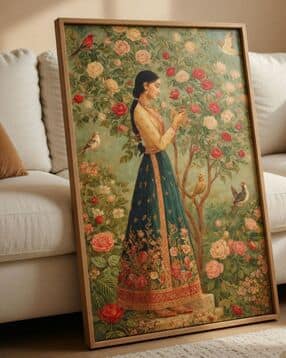 saf Vintage Floral Lady Wall Painting with Wooden Frame-picture-43