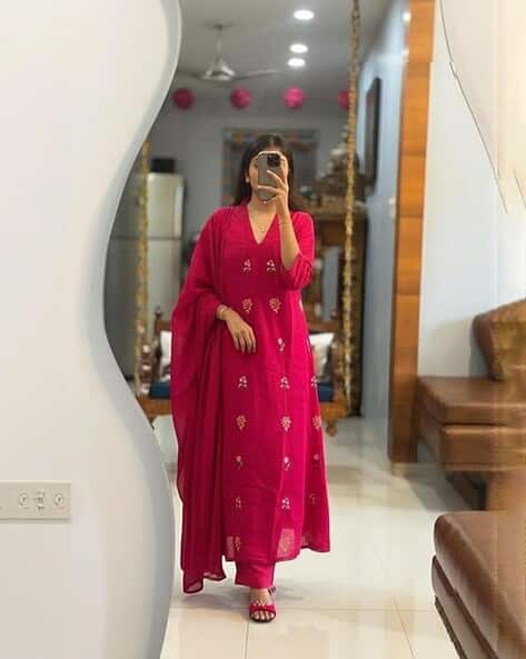 ANNI DESIGNER Women Embroidered A-Line Kurta Suit Set