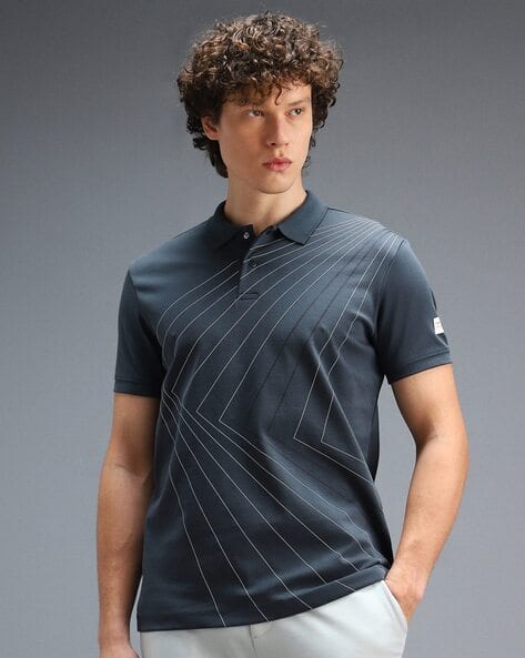 VAN HEUSEN Men Striped Regular Fit Polo T-Shirt