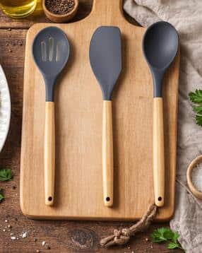 baskety Set of 3 Woden Handle Spoon with Slotted Spoon & Spatula -picture-35