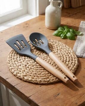 baskety Set of 2 Slotted Spoon & Spatula with Wooden Handle  -picture-35